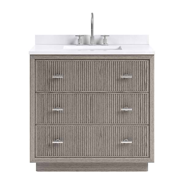 TileBar Studio Vanities Rhett Steel Oak 36" Single Vanity with White Quartz Top