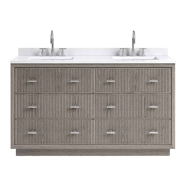 TileBar Studio Vanities Rhett Steel Oak 60" Double Vanity with White Quartz Top