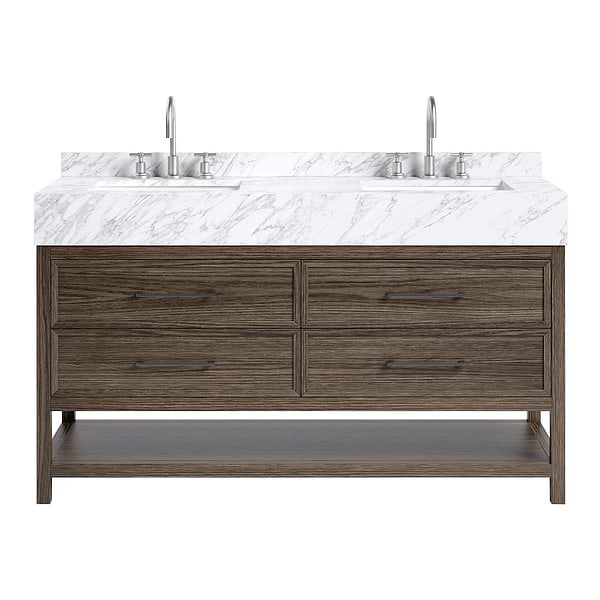 TileBar Studio Vanities Rowan Espresso Oak 60" Double Vanity with Carrara Marble Top