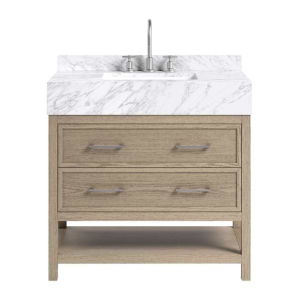 TileBar Studio Vanities Rowan Greige Ash 36" Single Vanity with Carrara Marble Top