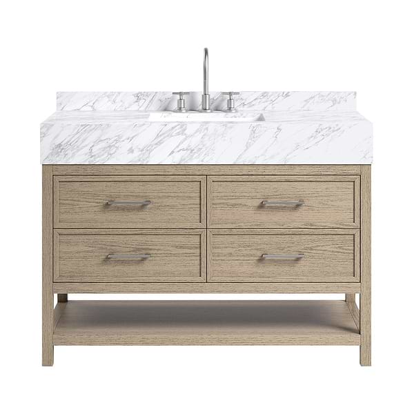TileBar Studio Vanities Rowan Greige Ash 48" Single Vanity with Carrara Marble Top