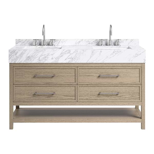 TileBar Studio Vanities Rowan Greige Ash 60" Double Vanity with Carrara Marble Top