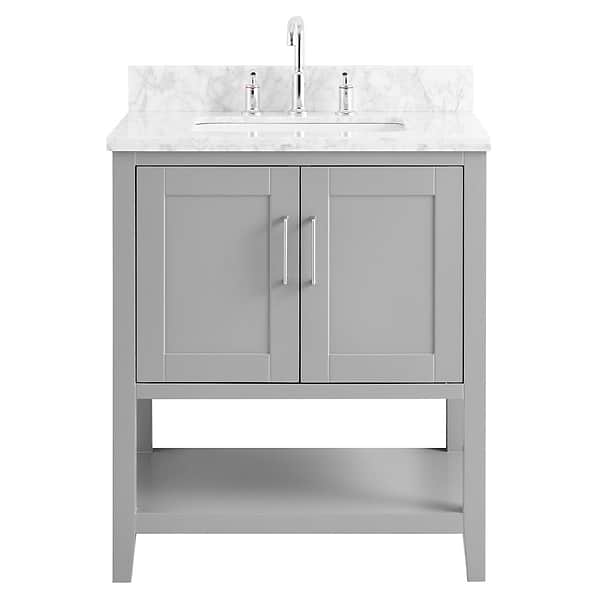Sheraton 30" Gray Vanity with Carrara Marble Top and Ceramic Basin