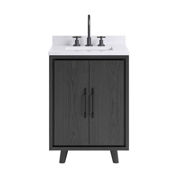 Setton Ebony Oak 24" Single Vanity with White Quartz Top by TileBar Studio Vanities, View 2, open zoomed image