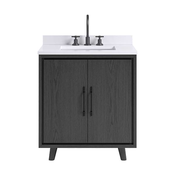 Setton Ebony Oak 30" Single Vanity with White Quartz Top by TileBar Studio Vanities, View 2, open zoomed image