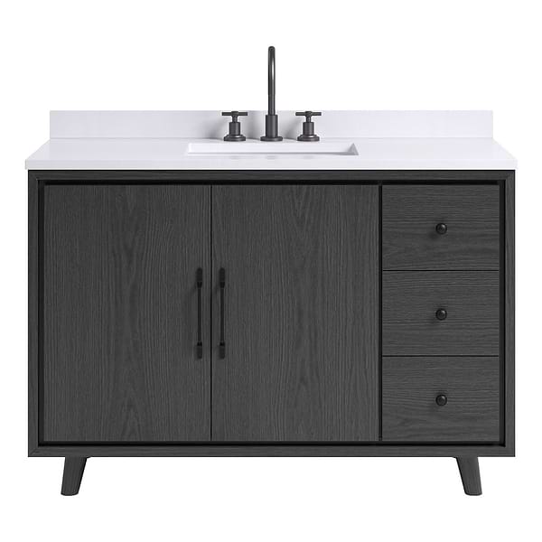 Setton Ebony Oak 48" Single Vanity with White Quartz Top by TileBar Studio Vanities, View 2, open zoomed image
