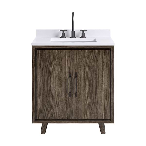 Setton Espresso Oak 30" Single Vanity with White Quartz Top by TileBar Studio Vanities, View 2, open zoomed image