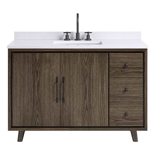 Setton Espresso Oak 48" Single Vanity with White Quartz Top by TileBar Studio Vanities, View 2, open zoomed image