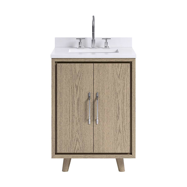 Setton Greige Ash 24" Single Vanity with White Quartz Top by TileBar Studio Vanities, View 2, open zoomed image