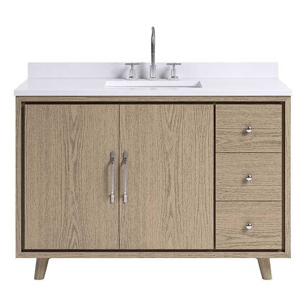 Setton Greige Ash 48" Single Vanity with White Quartz Top by TileBar Studio Vanities, View 2, open zoomed image