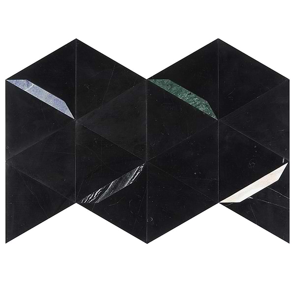 Tres Nero Gem 5x6 Polished Marble Mosaic Tile