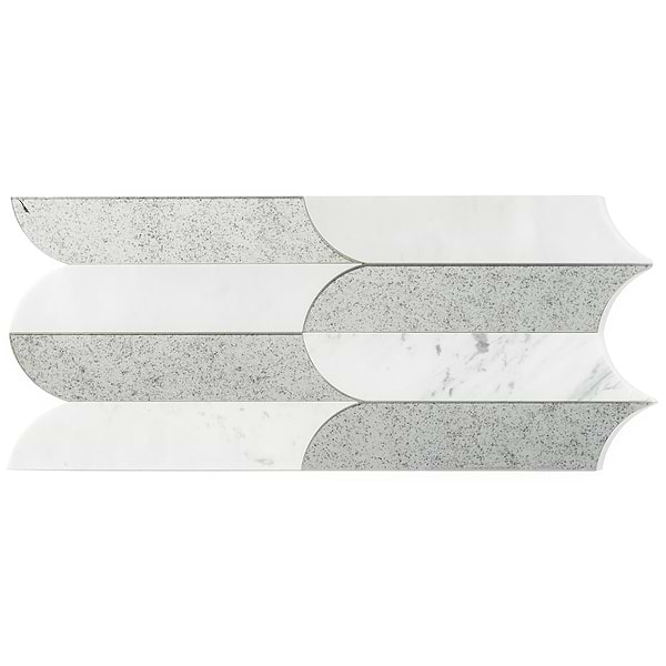 Altos Mirror Polished Marble Mosaic Fish Scale Tile in Elongated Scallop Pattern