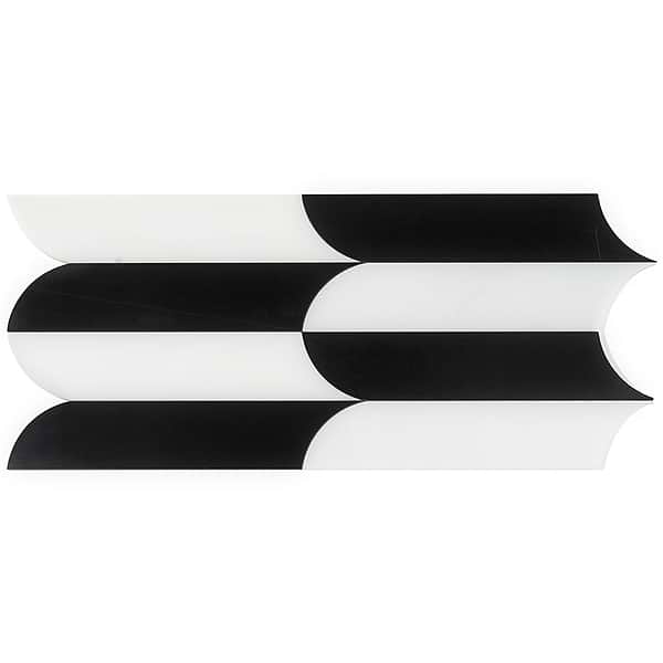 Altos Nero Polished Black Marble Mosaic Fish Scale Tile in Elongated Scallop Pattern