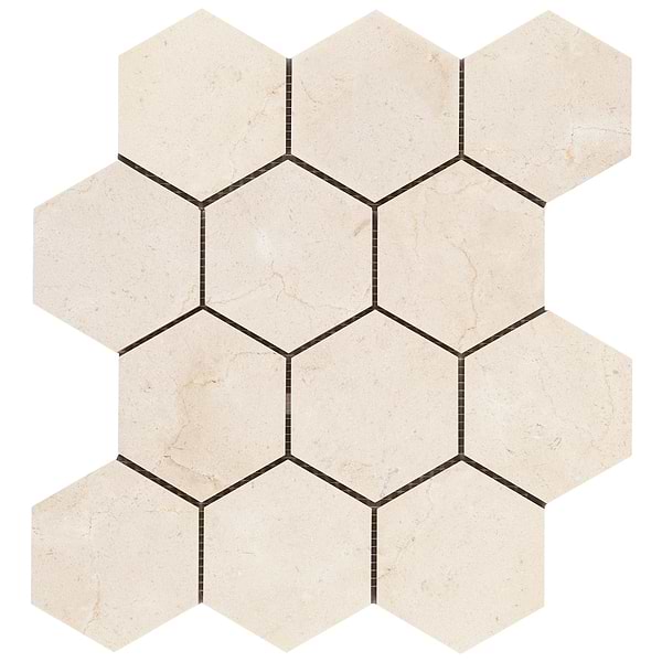 Crema Marfil Beige 4" Hexagon Polished Marble Mosaic Tile