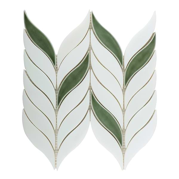 Nabi Sprig Fern Green Marble and Crackled Glossy Glass Mosaic Tile