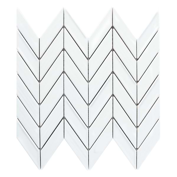 Brookline Chevron Cloud White 1x5 Glossy Ceramic Mosaic Tile
