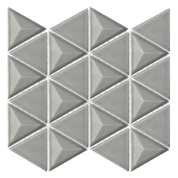 Brookline Triangle Warm Gray 4" Glossy Ceramic Mosaic Tile