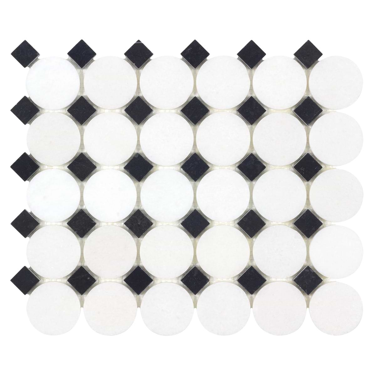 Euphoria Marble Piano Black and White Thassos Polished Mosaic Tile