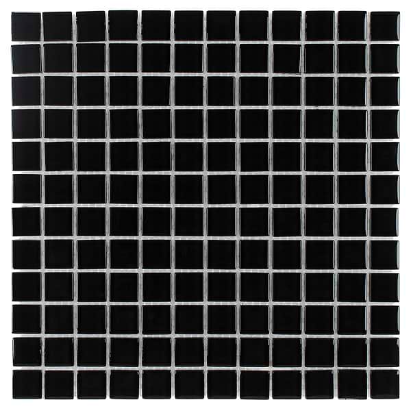 Watercolors Black 1x1 Glass Mosaic