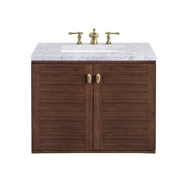 James Martin Vanities Amberly Mid-Century Walnut 30" Single Vanity with Carrara Marble Top