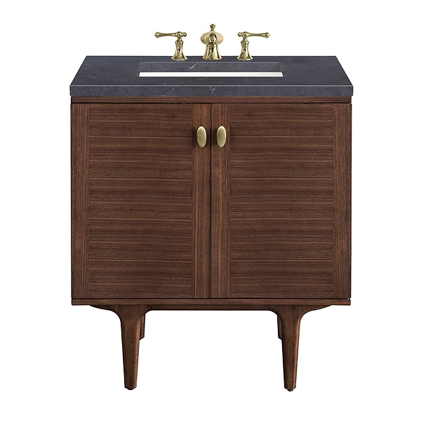 James Martin Vanities Amberly Mid-Century Walnut 30" Single Vanity with Charcoal Soapstone Quartz Top