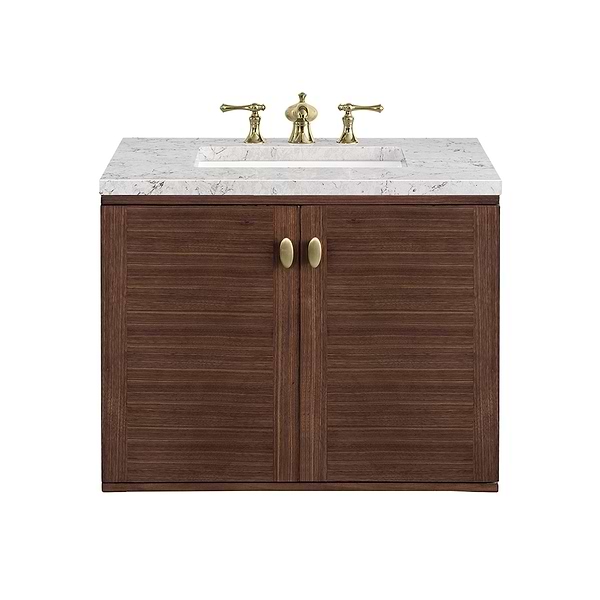 James Martin Vanities Amberly Mid-Century Walnut 30" Single Vanity with Eternal Jasmine Pearl Top