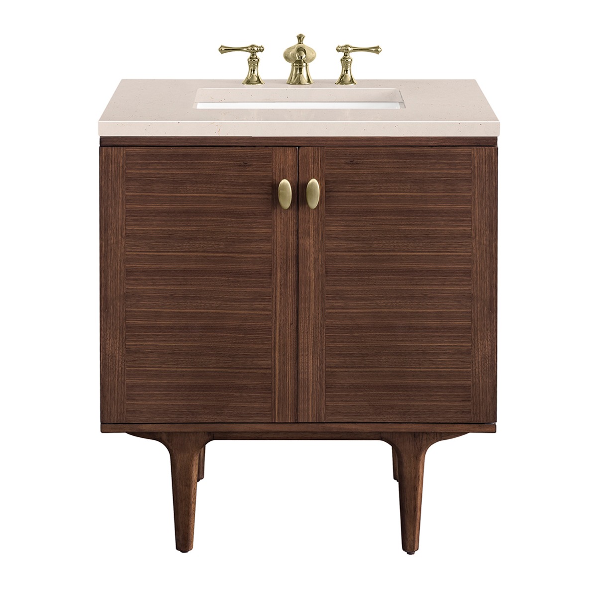 James Martin Vanities Amberly Mid-Century Walnut 30" Single Vanity with Eternal Marfil Quartz Top