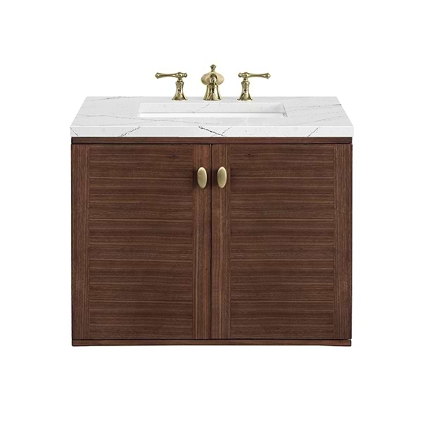 James Martin Vanities Amberly Mid-Century Walnut 30" Single Vanity with Ethereal Noctis Quartz Top