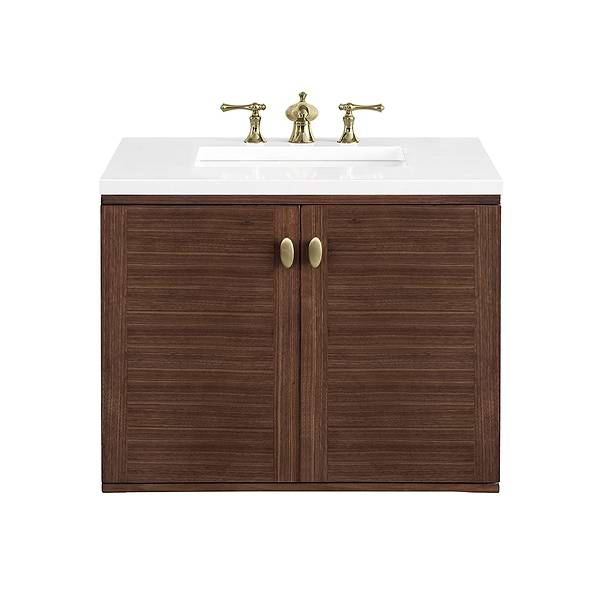James Martin Vanities Amberly Mid-Century Walnut 30" Single Vanity with White Zeus Quartz Top