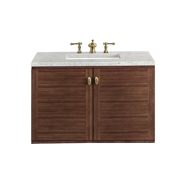 James Martin Vanities Amberly Mid-Century Walnut 36" Single Vanity with Eternal Jasmine Pearl Top