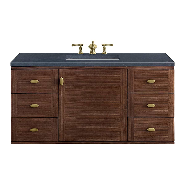 James Martin Vanities Amberly Mid-Century Walnut 48" Single Vanity with Charcoal Soapstone Quartz Top