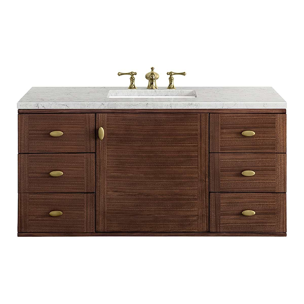 James Martin Vanities Amberly Mid-Century Walnut 48" Single Vanity with Eternal Jasmine Pearl Top