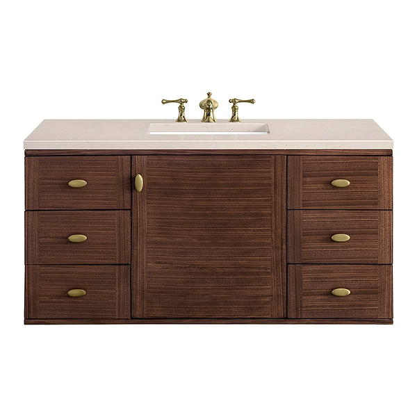 James Martin Vanities Amberly Mid-Century Walnut 48" Single Vanity with Eternal Marfil Quartz Top