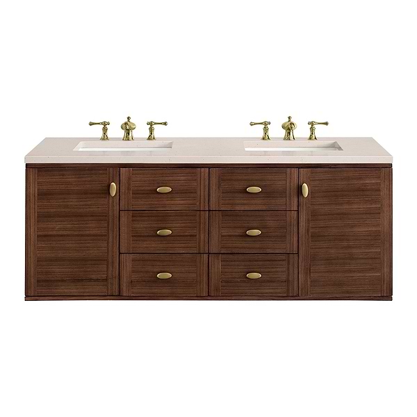 James Martin Vanities Amberly Mid-Century Walnut 60" Double Vanity with Eternal Marfil Quartz Top