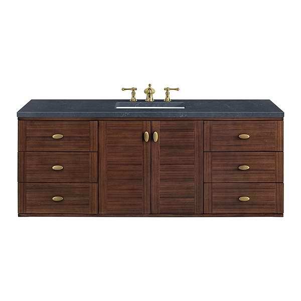 James Martin Vanities Amberly Mid-Century Walnut 60" Single Vanity with Charcoal Soapstone Quartz Top