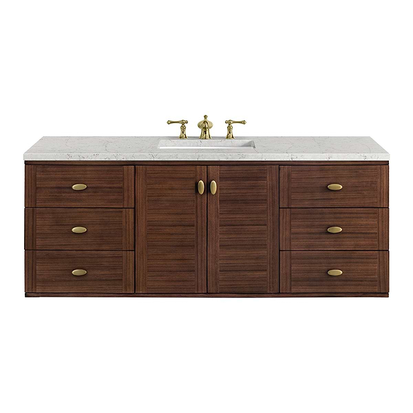James Martin Vanities Amberly Mid-Century Walnut 60" Single Vanity with Eternal Jasmine Pearl Top