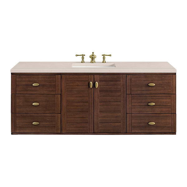 James Martin Vanities Amberly Mid-Century Walnut 60" Single Vanity with Eternal Marfil Quartz Top