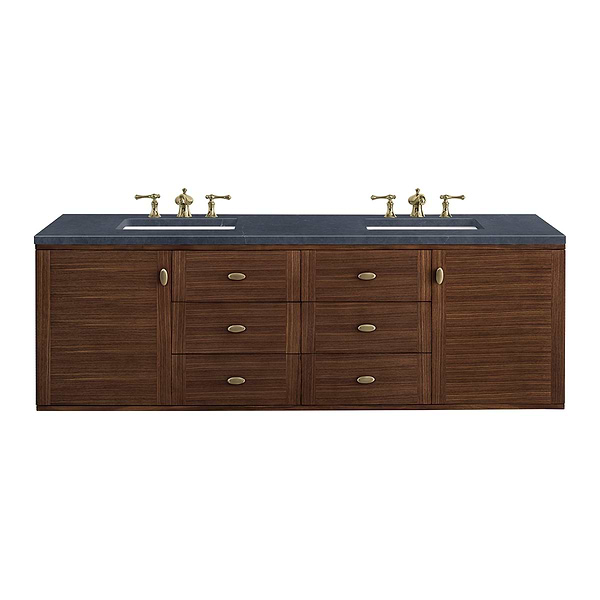 James Martin Vanities Amberly Mid-Century Walnut 72" Double Vanity with Charcoal Soapstone Quartz Top