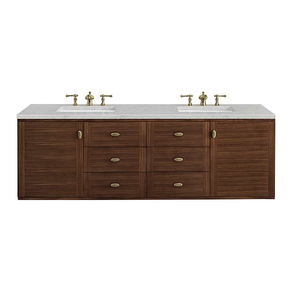 James Martin Vanities Amberly Mid-Century Walnut 72" Double Vanity with Eternal Jasmine Pearl Top