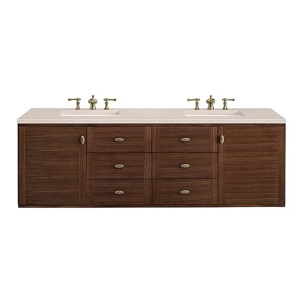 James Martin Vanities Amberly Mid-Century Walnut 72" Double Vanity with Eternal Marfil Quartz Top