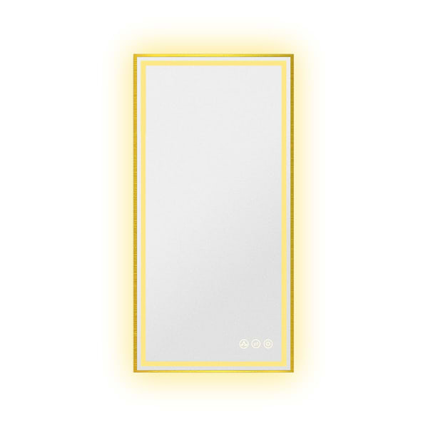 Mage Brushed Gold 18x36" Framed Rectangle LED Mirror