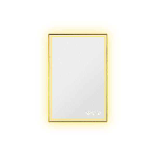 Mage Brushed Gold 24x36" Framed Rectangle LED Mirror