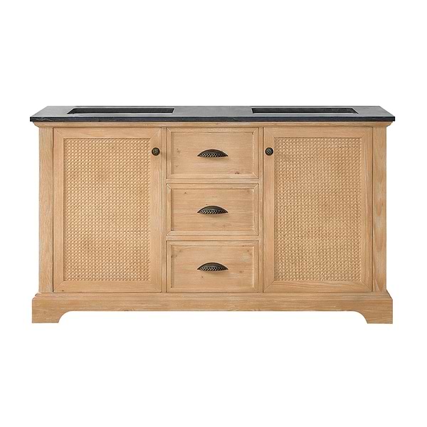 Olivier Blonde Wood 60" Double Vanity with Black Marble Top
