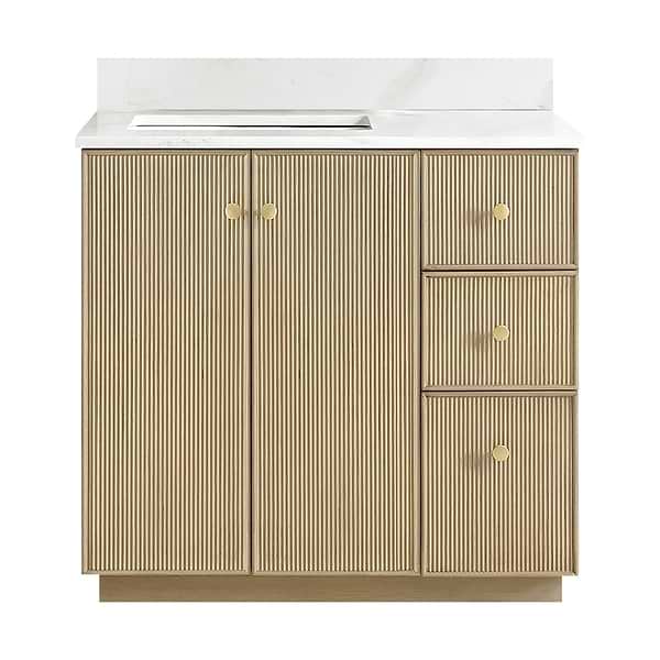 Florencia Blonde Oak 36" Single Vanity with Pacific White Quartz Top