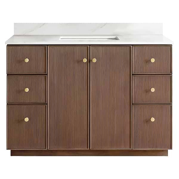 Florencia Brown Oak 48" Single Vanity with Pacific White Quartz Top
