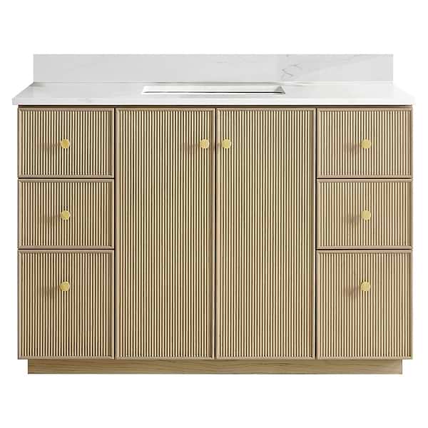 Florencia Blonde Oak 48" Single Vanity with Pacific White Quartz Top