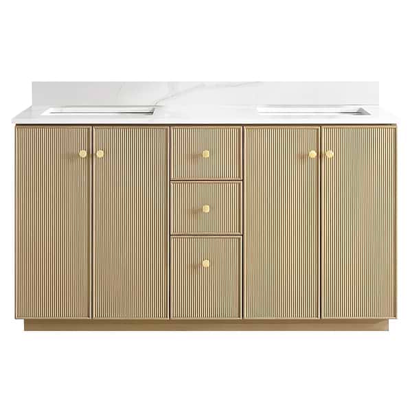 Florencia Blonde Oak 60" Double Vanity with Pacific White Quartz Top