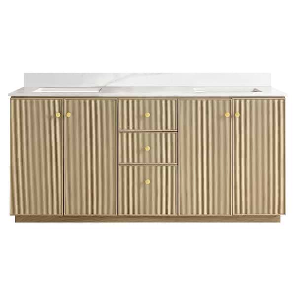 Florencia Blonde Oak 72" Double Vanity with Pacific White Quartz Top