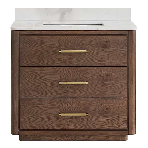 Genora Brown Oak 36" Single Vanity with Pacific White Quartz Top