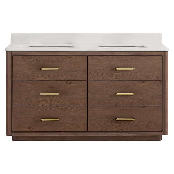 Genora Brown Oak 60" Double Vanity with Pacific White Quartz Top